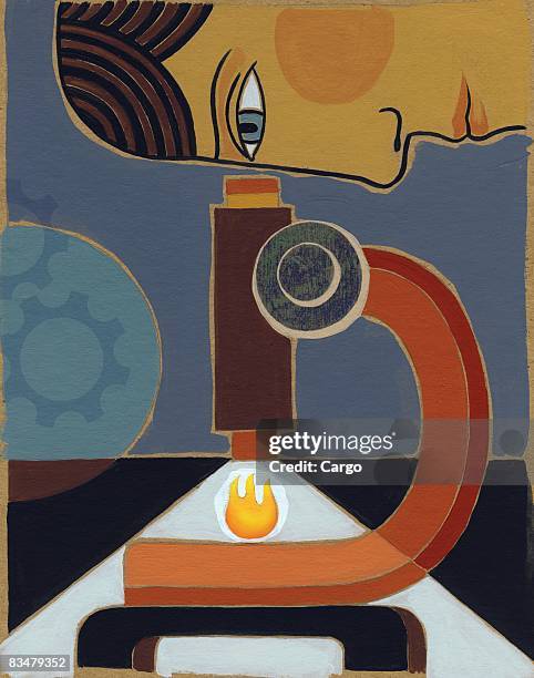 a person looking at a flame through a telescope - fire inspection stock illustrations