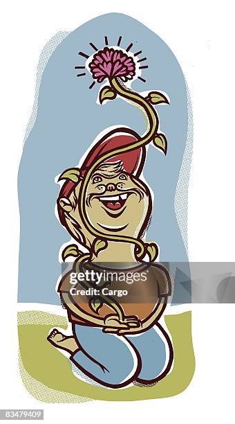 stockillustraties, clipart, cartoons en iconen met a young boy holding a rose with a long stem - long stem flowers