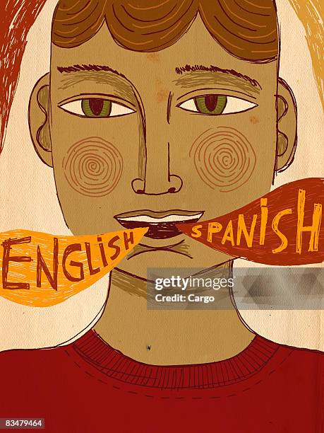 a bilingual man speaking spanish and english - bilingual stock illustrations