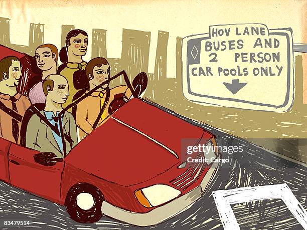 carpool in the high occupancy vehicle lane - rideshare driver stock illustrations