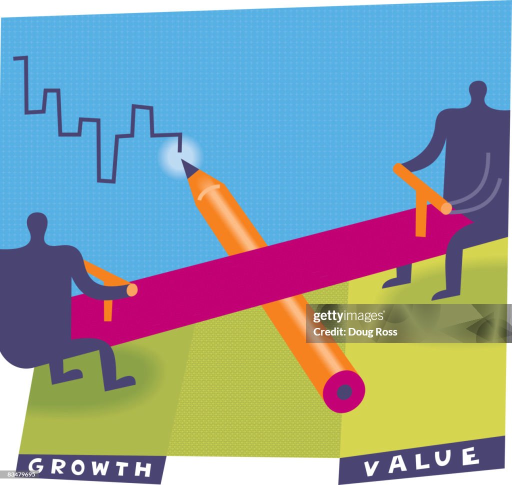 Two silhouetted men on a seesaw depicting balanced investing