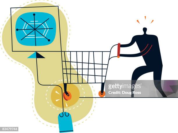 silhouette of a man with shopping cart encountering a speed bump - speed bump stock illustrations