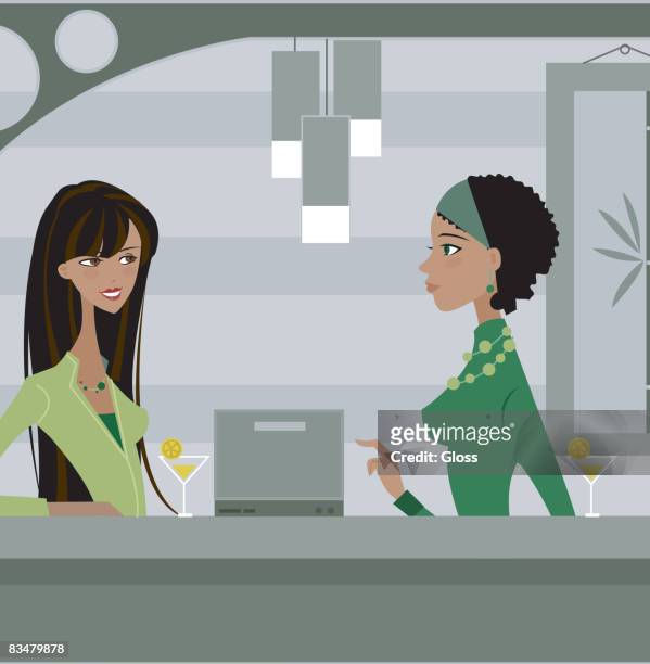 two women having cocktails,  waist-up - girls night out stock illustrations