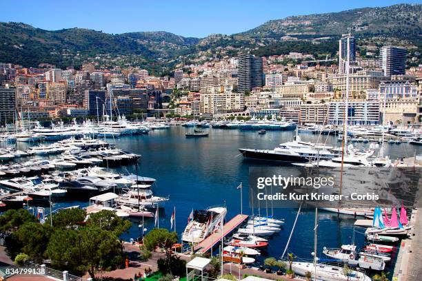 Image has been digitally retouched.) Yachts at Port Hercule in Monaco-Ville, Monaco photographed on May 27, 2010.