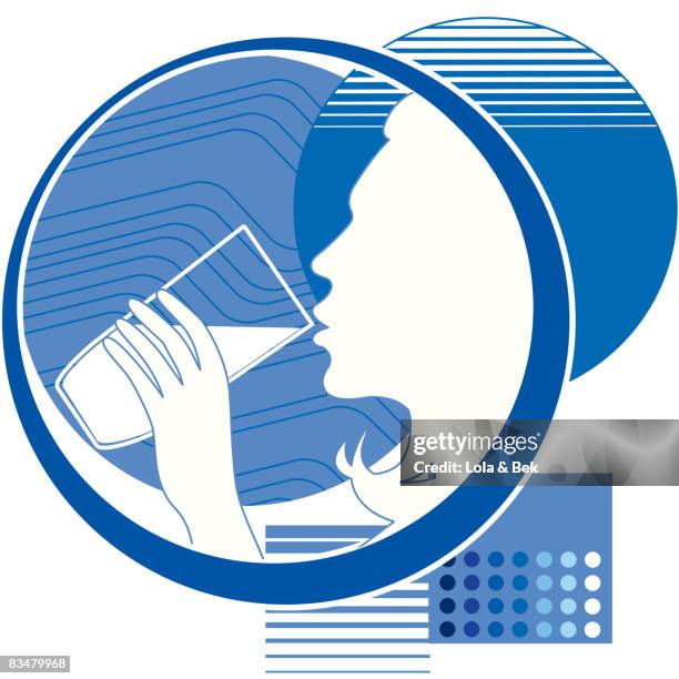 stockillustraties, clipart, cartoons en iconen met profile of a woman drinking from glass - drinking water glass woman