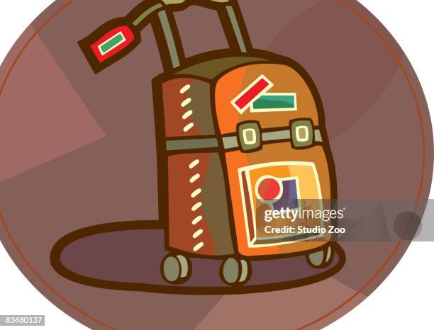 a luggage with tags and stickers - trolley stock-grafiken, -clipart, -cartoons und -symbole