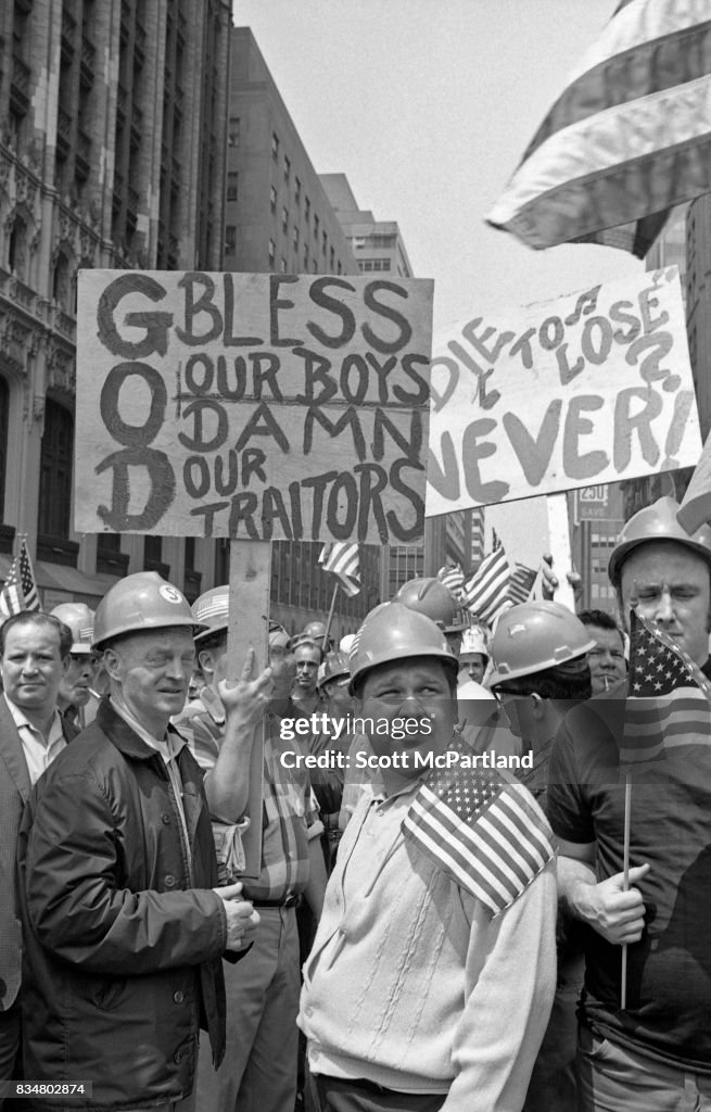 Construction Workers & Veterans Protest Lowering Of Flag - Post Kent State Shootings 1970