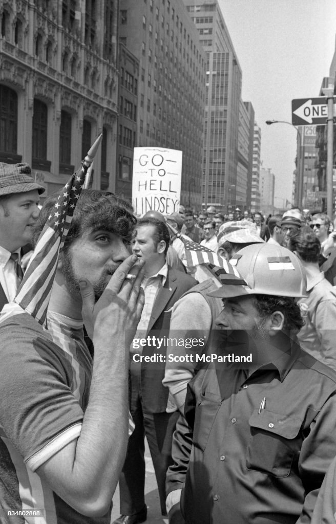 Construction Workers & Veterans Protest Lowering Of Flag - Post Kent State Shootings 1970