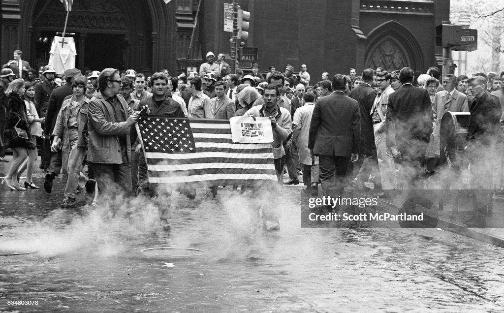 Construction Workers Protest Lowering Of Flag - Post Kent State Shootings 1970