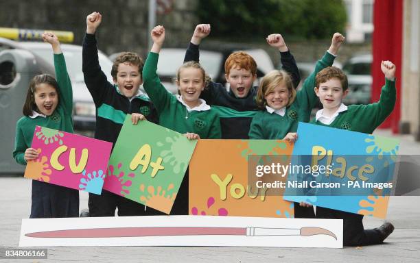 Budding artists Hanna McKenna, Fergal McGinley, Nikki McAleese, James Sweeny, Aodamar Owens-Dean and Philip French help launch the Irish League of...