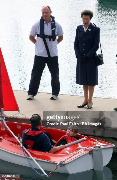 The Princess Royal, meets disabled sailors including Michaela Lee at Carrickfergus Marina during her one day visit to the Province.