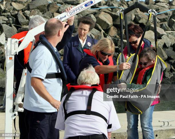 The Princess Royal, meets disabled sailors at Carrickfergus Marina during her one day visit to the Province.