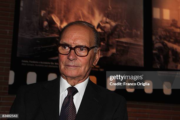 Composer Ennio Morricone attends the 'Resolution 819' Premiere during the 3rd Rome International Film Festival held at the Auditorium Parco della...
