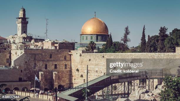 wailing wall, temple mount, dome of the rock, redeemer church and old city in jerusalem - islam temple stock pictures, royalty-free photos & images