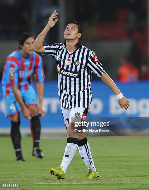 Alexis Sanchez celebrates a goal during the Serie A match between Catania and Udinese at the Stadio Massimino on October 29, 2008 in Catania, Italy.