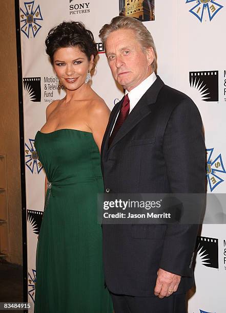 Actress Catherine Zeta-Jones and husband Michael Douglas arrive for the third annual "A Fine Romance", an evening of celebrity performances honoring...