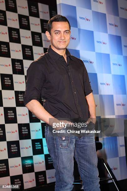 Indian actor Aamir Khan attends the launch of Tata Sky Product at Grand Hyatt on October 14, 2008 in Mumbai , India