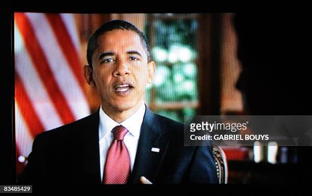 Democratic presidential candidate Barack Obama speaks during a 30-minute prime-time infomercial on October 29, 2008. Obama delivered a 30-minute...