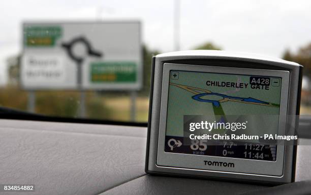 An unnamed Road is shown on a Tom Tom Sat-Nav in a street in Cambridge