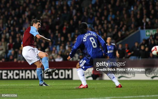 Aston Villa's Gareth Barry scores his sides second goal of the game