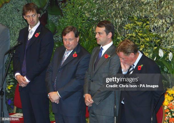 The former Portsmouth FC Manager Harry Redknapp at Portsmouth Guildhall in Hampshire with the new Manager Tony Adams , club Chief Executive Peter...