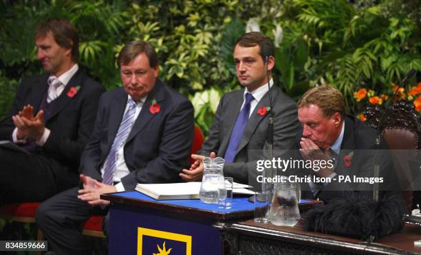The former Portsmouth FC Manager Harry Redknapp at Portsmouth Guildhall in Hampshire with the new Manager Tony Adams , club Chief Executive Peter...