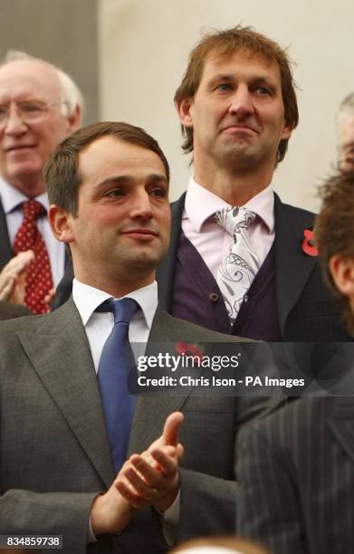 The new Portsmouth FC Manager Tony Adams and the club's owner Sacha Gaydamak outside Portsmouth Guildhall in Hampshire.