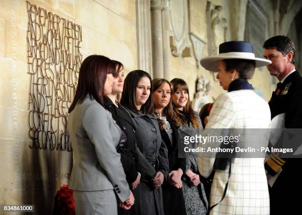 The Princess Royal meets Jacqui Thompson , widow of Senior Aircraftman Gary Thompson who was killed in Afghanistan in April, with her daughters Kelly...