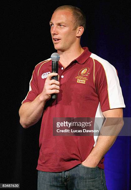 Darren Lockyer speaks during the launch of the 2009 State of Origin Series at the Telstra Dome on October 30, 2008 in Melbourne, Australia