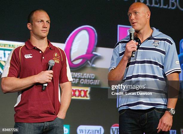 Darren Lockyer and Craig Fitzgibbon attend the launch of the 2009 State of Origin Series at the Telstra Dome on October 30, 2008 in Melbourne,...