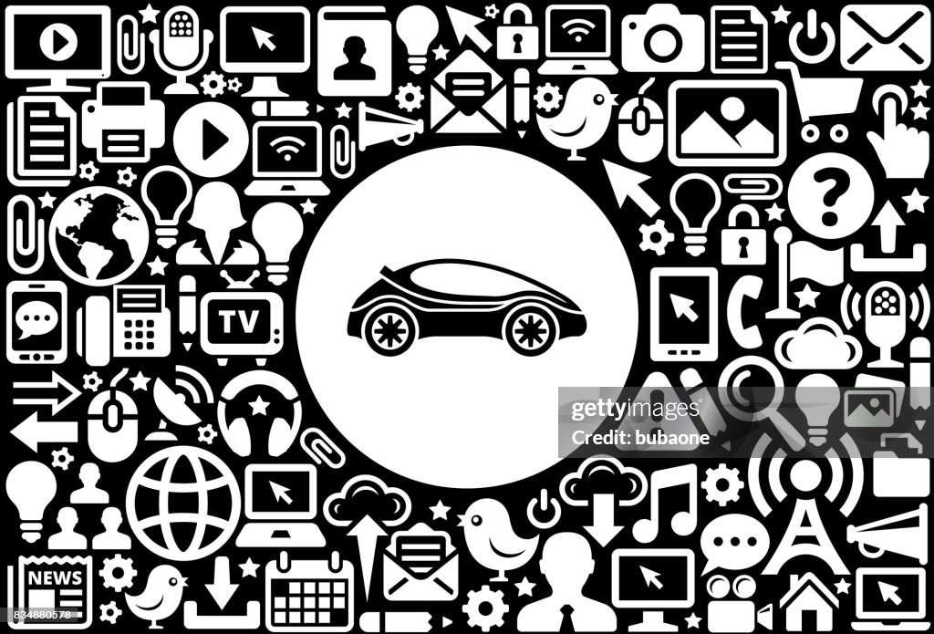 Futuristic Car Icon Black and White Internet Technology Background