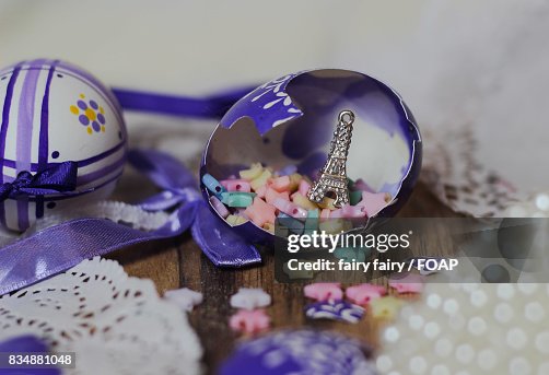 Broken easter eggs on table Broken easter eggs on table