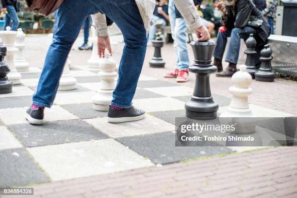 big chess and players in leidseplein, netherland - metaphase 個照片及圖片檔