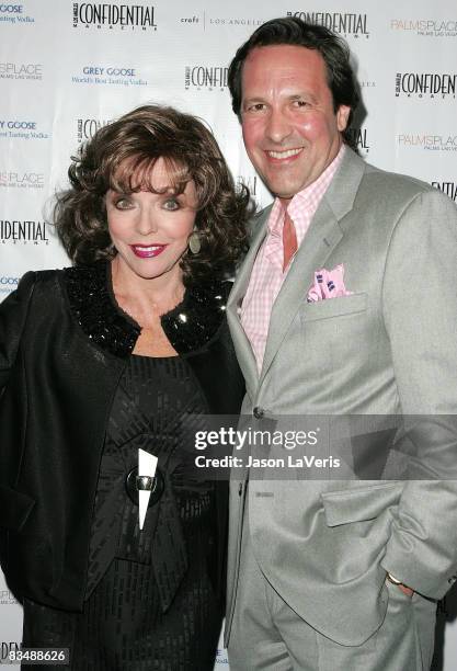 Actress Joan Collins and actor Percy Gibson attend Los Angeles Confidential Magazine's "Men's Issue" launch party at Craft on October 29, 2008 in Los...