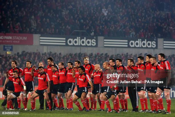 Munster's New Zealand players do the Haka prior to kick off during the friendly at Thomond Park, Limerick.