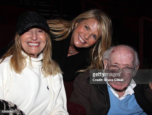 Marge Brinkley, daughter Christie Brinkley and father Don Brinkley pose backstage at "South Pacific" on Broadway at the Vivian Beaumont Theatre on...