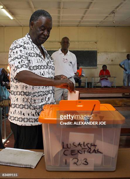Zambia's main opposition leader of the Patriotic Front, Michael Sata casts his vote in Lusaka on October 30, 2008. Zambians were voting in a...