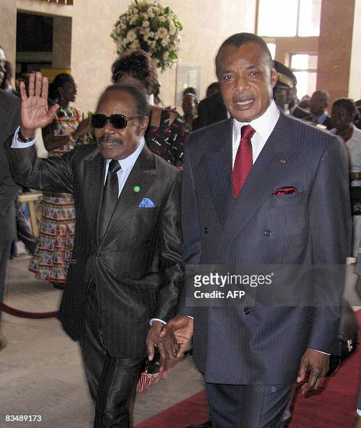 Congo Brazzaville President David Sassou Nguesso and his Gagonese counterpart arrive to attend a session of the 6th Sustainable Development World...