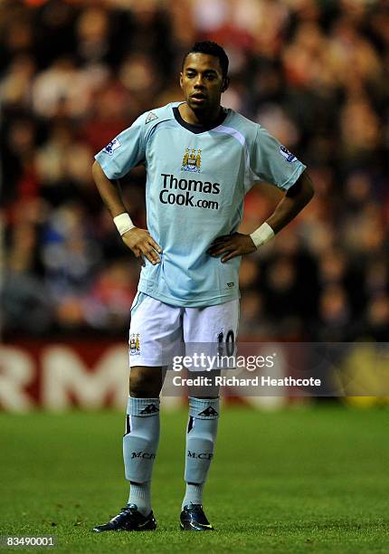 Robinho of Man City in action during the Barclays Premier League match between Middlesbrough and Manchester City at the Riverside Stadium on October...