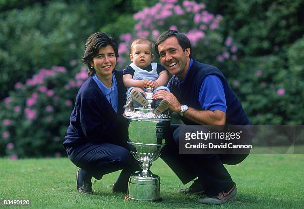 Spanish golfer Severiano Ballesteros with his wife Carmen and their son Baldomero after winning the Volvo PGA championship at Wentworth, May 1991.