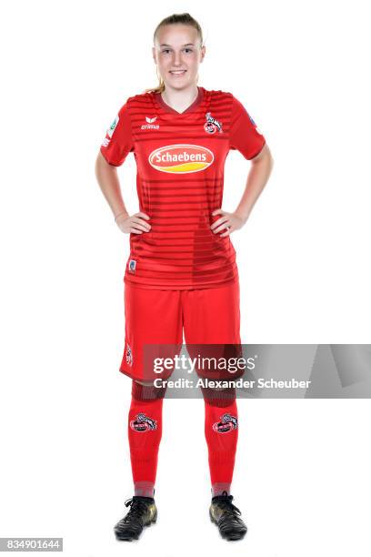 Hannah Scheffler of 1. FC Koeln poses during the Allianz Frauen Bundesliga Club Tour at on August 16, 2017 in Cologne, Germany.