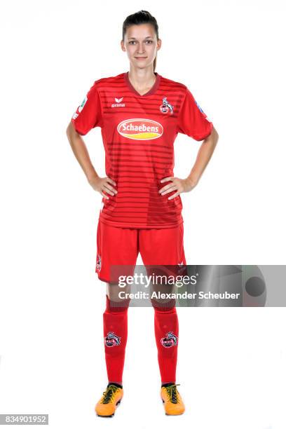 Marie Pyko of 1. FC Koeln poses during the Allianz Frauen Bundesliga Club Tour at on August 16, 2017 in Cologne, Germany.