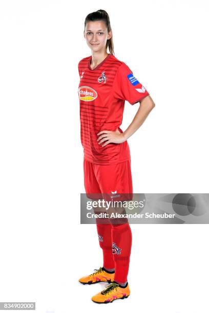 Marie Pyko of 1. FC Koeln poses during the Allianz Frauen Bundesliga Club Tour at on August 16, 2017 in Cologne, Germany.