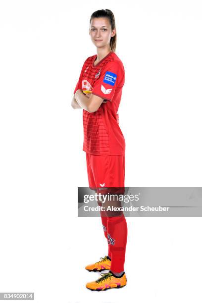 Marie Pyko of 1. FC Koeln poses during the Allianz Frauen Bundesliga Club Tour at on August 16, 2017 in Cologne, Germany.