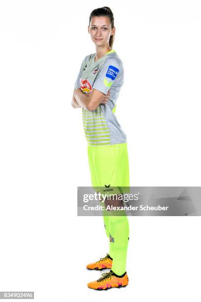Marie Pyko of 1. FC Koeln poses during the Allianz Frauen Bundesliga Club Tour at on August 16, 2017 in Cologne, Germany.