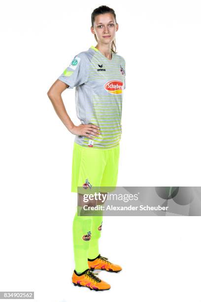 Marie Pyko of 1. FC Koeln poses during the Allianz Frauen Bundesliga Club Tour at on August 16, 2017 in Cologne, Germany.