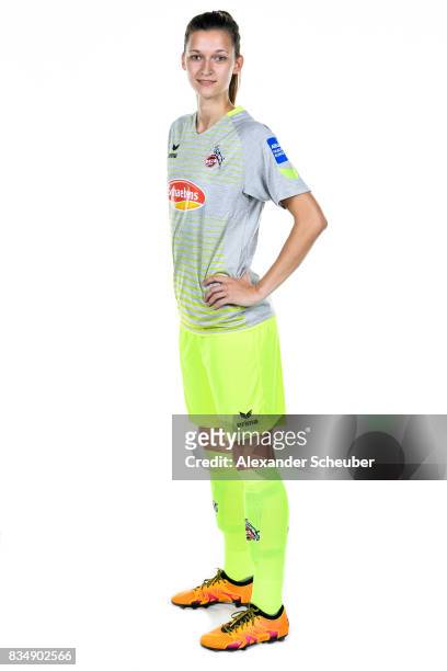 Marie Pyko of 1. FC Koeln poses during the Allianz Frauen Bundesliga Club Tour at on August 16, 2017 in Cologne, Germany.