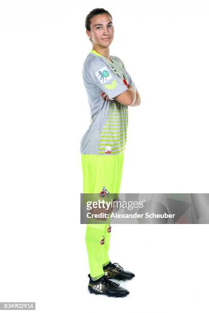 Kristina Bartsch of 1. FC Koeln poses during the Allianz Frauen Bundesliga Club Tour at on August 16, 2017 in Cologne, Germany.