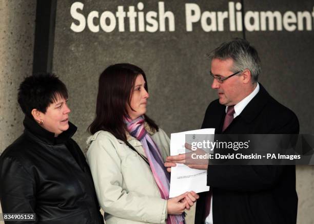 Family members of hospital patients who died during a Clostridium difficile outbreak at the Vale of Leven Hospital; Sheila Chandler , Michelle...