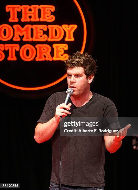 Comediian Steve Rannazzisi performs at "Loose Change" , a fundraiser for Barack Obama and Joe Biden Held at the Comedy Store on the Sunset Strip on...